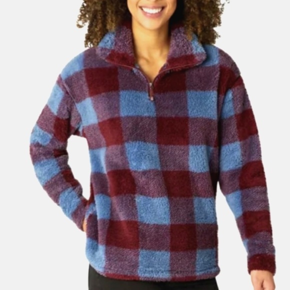 Eddie Bauer Women's Ultra Soft Fleece Quarter Zip Harbor Check Print Pullover M - Picture 11 of 11